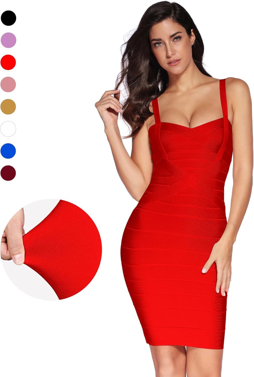 imagemeilun Womens Celebrity Bandage Bodycon Dress Strap Party Pencil DressRed