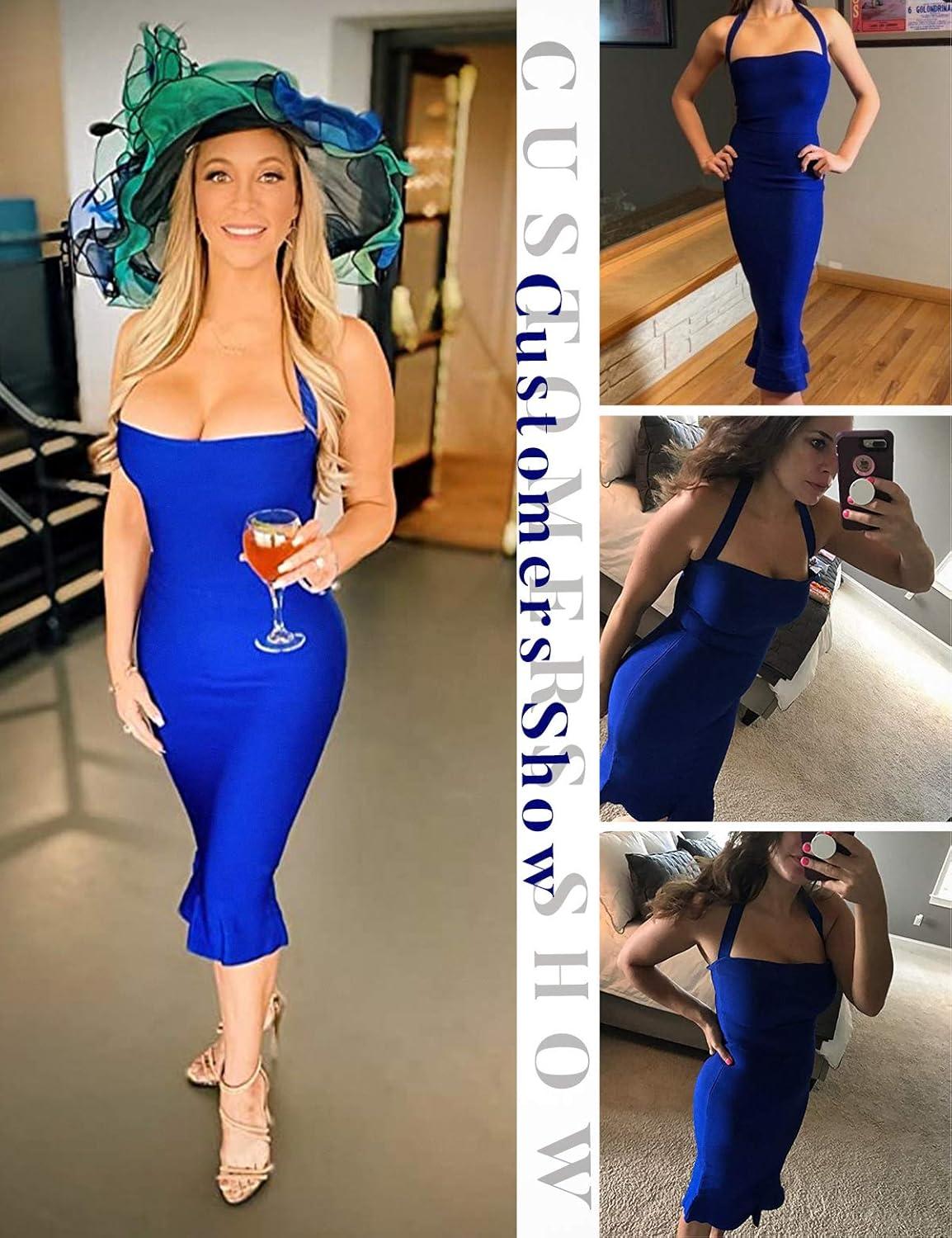 imagemeilun Womens Halter Fishtail Bandage Party Dress Elegant Wedding Guest DressBlue