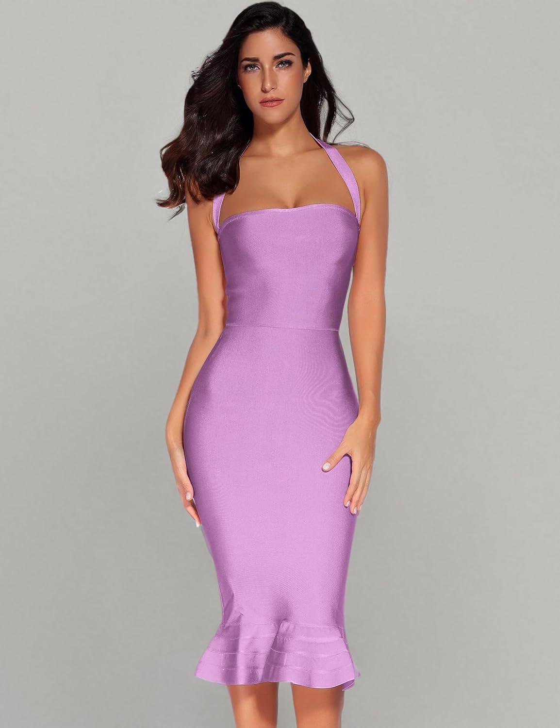 imagemeilun Womens Halter Fishtail Bandage Party Dress Elegant Wedding Guest DressLight Purple