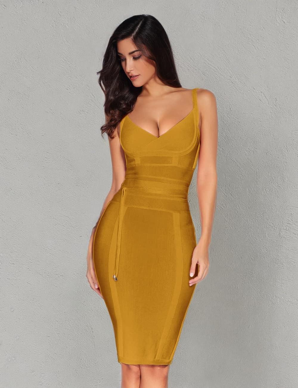 imagemeilun Womens Rayon Belt Detail Bandage Bodycon Party DressOlive