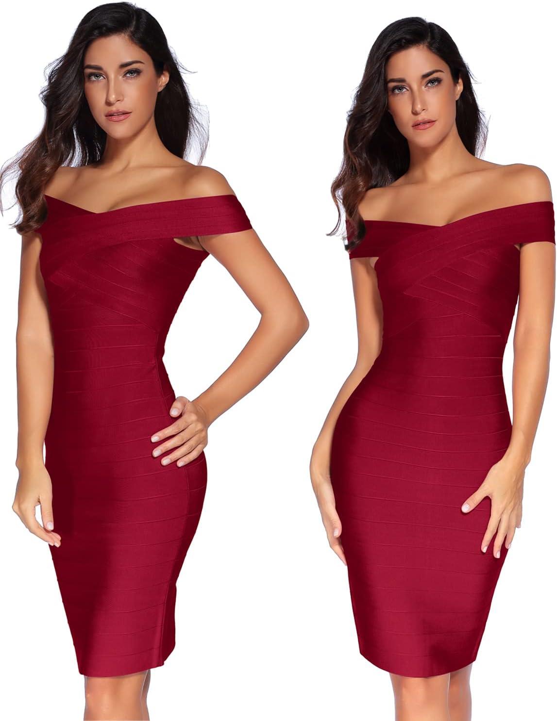 imagemeilun Womens Rayon Off Shoulder Bandage Bodycon Party DressWine