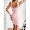Halter Bandage Dresses for Women Mini Cocktail Dress Wedding Guest Dresses(Beige)