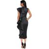 High Neck Dress with Ruffle for Formal Event Midi Celebration Party Dress for Women(Black)