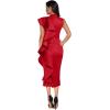 High Neck Dress with Ruffle for Formal Event Midi Celebration Party Dress for Women(Red)