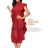 High Neck Dress with Ruffle for Formal Event Midi Celebration Party Dress for Women(Red)