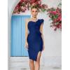 One Shoulder Ruffle Dress Side Split Bodycon Bandage Dress Wedding Guest Dress(A-navy)