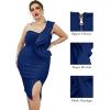 One Shoulder Ruffle Dress Side Split Bodycon Bandage Dress Wedding Guest Dress(A-navy)