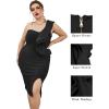 One Shoulder Ruffle Dress Side Split Bodycon Bandage Dress Wedding Guest Dress(Black)