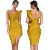 One Shoulder Ruffle Dress Side Split Bodycon Bandage Dress Wedding Guest Dress(Ginger)