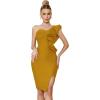 One Shoulder Ruffle Dress Side Split Bodycon Bandage Dress Wedding Guest Dress(Ginger)