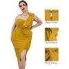 One Shoulder Ruffle Dress Side Split Bodycon Bandage Dress Wedding Guest Dress(Ginger)
