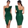 One Shoulder Ruffle Dress Side Split Bodycon Bandage Dress Wedding Guest Dress(Green)