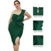 One Shoulder Ruffle Dress Side Split Bodycon Bandage Dress Wedding Guest Dress(Green)