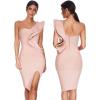 One Shoulder Ruffle Dress Side Split Bodycon Bandage Dress Wedding Guest Dress(Light Pink)