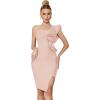 One Shoulder Ruffle Dress Side Split Bodycon Bandage Dress Wedding Guest Dress(Light Pink)