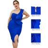 One Shoulder Ruffle Dress Side Split Bodycon Bandage Dress Wedding Guest Dress(Navy Blue)