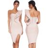 One Shoulder Ruffle Dress Side Split Bodycon Bandage Dress Wedding Guest Dress(Nudepink)