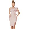 One Shoulder Ruffle Dress Side Split Bodycon Bandage Dress Wedding Guest Dress(Nudepink)