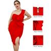 One Shoulder Ruffle Dress Side Split Bodycon Bandage Dress Wedding Guest Dress(Red)