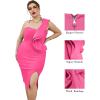 One Shoulder Ruffle Dress Side Split Bodycon Bandage Dress Wedding Guest Dress(Rose)