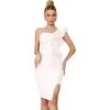 One Shoulder Ruffle Dress Side Split Bodycon Bandage Dress Wedding Guest Dress(White)