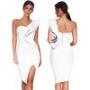 One Shoulder Ruffle Dress Side Split Bodycon Bandage Dress Wedding Guest Dress(White)