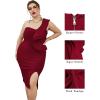 One Shoulder Ruffle Dress Side Split Bodycon Bandage Dress Wedding Guest Dress(Wine)