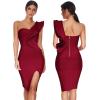 One Shoulder Ruffle Dress Side Split Bodycon Bandage Dress Wedding Guest Dress(Wine)