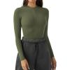 Women Long Sleeve Bodysuit Top Bodycon Knit Jumpsuit Versatile Zipper Tops(Green,L)