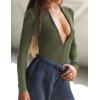 Women Long Sleeve Bodysuit Top Bodycon Knit Jumpsuit Versatile Zipper Tops(Green,L)