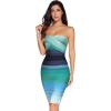 Women’s Bandage Straless Dress Bodycon Rainbow Cocktail Party Dress(Blue)