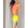 Women’s Bandage Straless Dress Bodycon Rainbow Cocktail Party Dress(Multicoloured)