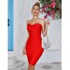 Women’s Bandage Straless Dress Bodycon Rainbow Cocktail Party Dress(Red)