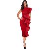 High Neck Dress with Ruffle for Formal Event Midi Celebration Party Dress for Women(Red)