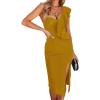 One Shoulder Ruffle Dress Side Split Bodycon Bandage Dress Wedding Guest Dress(Ginger)