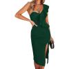One Shoulder Ruffle Dress Side Split Bodycon Bandage Dress Wedding Guest Dress(Green)