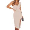 One Shoulder Ruffle Dress Side Split Bodycon Bandage Dress Wedding Guest Dress(Nudepink)