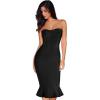 Women’s Midi Cocktail Dresses Strapless Bandage Bodycon Dress Wedding Party Dress(Black Hem_2)