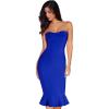 Women’s Midi Cocktail Dresses Strapless Bandage Bodycon Dress Wedding Party Dress(Blue Hem)