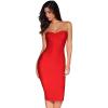 Women’s Midi Cocktail Dresses Strapless Bandage Bodycon Dress Wedding Party Dress(Red)