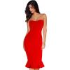 Women’s Midi Cocktail Dresses Strapless Bandage Bodycon Dress Wedding Party Dress(Red Hem_2)