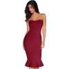 Women’s Midi Cocktail Dresses Strapless Bandage Bodycon Dress Wedding Party Dress(Wine Hem_2)