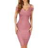meilun Cold Shoulder Bandage Bodycon Dress for Women Wedding Guest Dress Birthday Party Event Dress(Antipink)