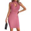 meilun Hight Neck Cut Out Bandage Dress Mini Formal Party Gowns Wedding Guest Dress for Women(Antique Pink)