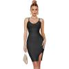 meilun Sexy V-Neck Side Slit Dress for Women Bodycon Dress Cocktail Party Club Dress Y2K Homecoming Dress(Black)