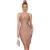 meilun Sexy V-Neck Side Slit Dress for Women Bodycon Dress Cocktail Party Club Dress Y2K Homecoming Dress(Dark Beige)
