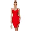 meilun Sexy V-Neck Side Slit Dress for Women Bodycon Dress Cocktail Party Club Dress Y2K Homecoming Dress(Red)