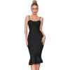 meilun Spaghetti Strap Bodycon Dress for Wedding Guest Bandage Cocktail Party Birthday Graduation Dress with Rhinestones(Black)