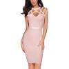 meilun Hight Neck Cut Out Bandage Dress Mini Formal Party Gowns Wedding Guest Dress for Women(Beige)