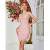 meilun Sexy V-Neck Side Slit Dress for Women Bodycon Dress Cocktail Party Club Dress Y2K Homecoming Dress(Beige)
